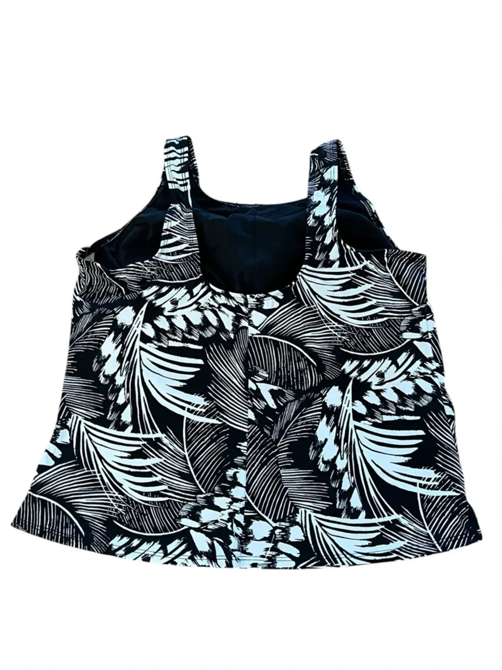 T.H.E. Topanga New Black & White Palm Leaf Abstract Geometric Print Tankini Top